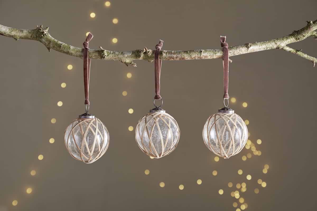 Bayana Woven Baubles - Natural & Clear - (Set of 3)-CHRISTMAS DECORATIONS-Nkuku