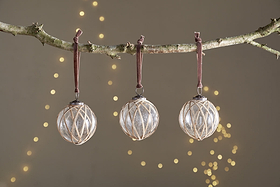 Bayana Woven Baubles - Natural & Clear - (Set of 3)-CHRISTMAS DECORATIONS-Nkuku
