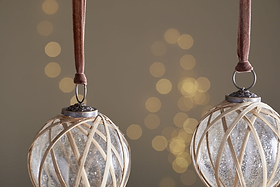 Bayana Woven Baubles - Natural & Clear - (Set of 3)-CHRISTMAS DECORATIONS-Nkuku