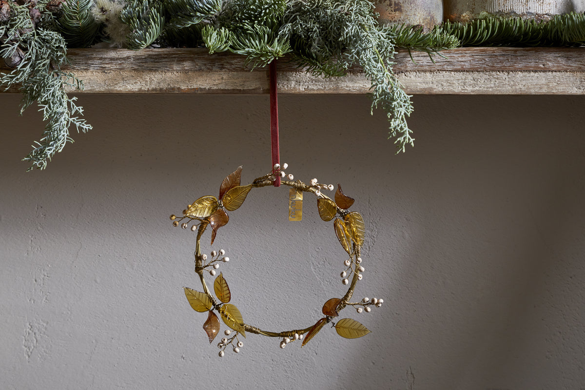 Parili Glass Wreath - Small - Ochre - Small-CHRISTMAS DECORATIONS-Nkuku