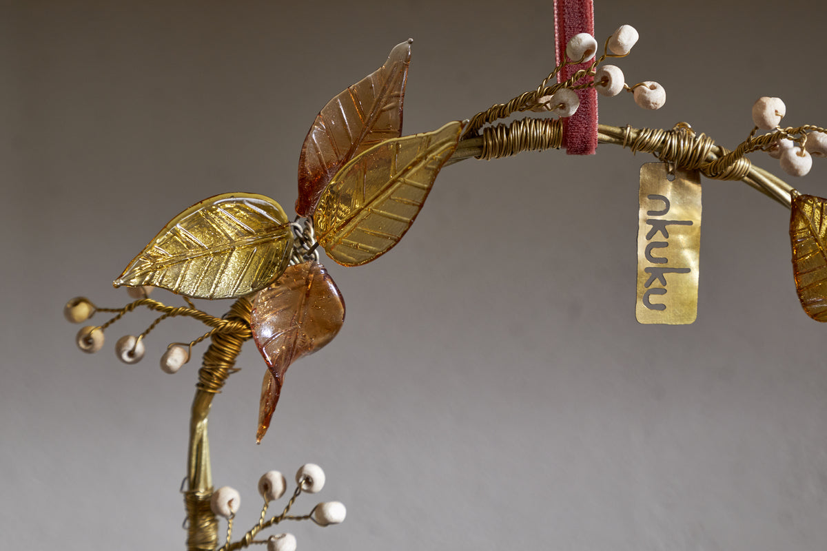 Parili Glass Wreath - Small - Ochre - Small-CHRISTMAS DECORATIONS-Nkuku