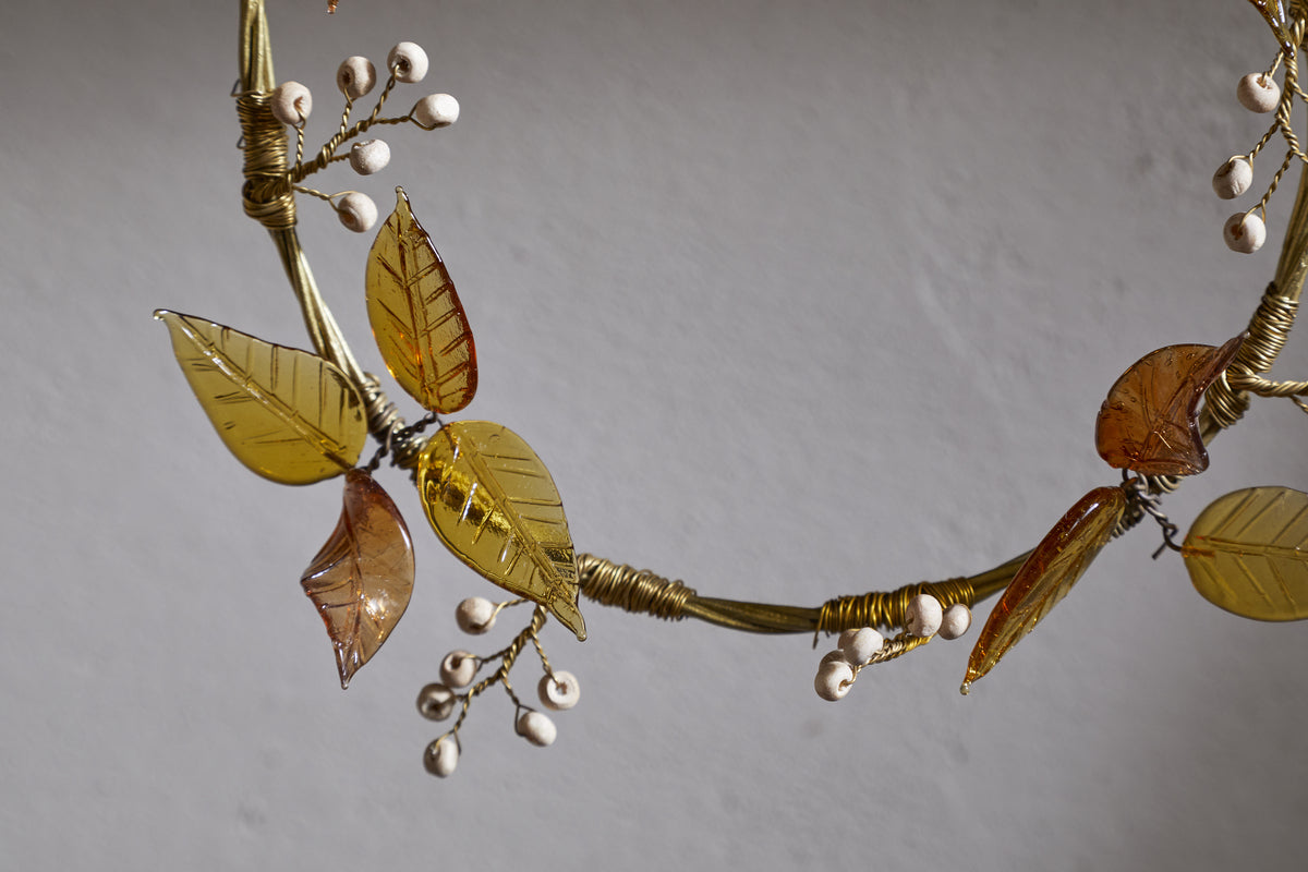 Parili Glass Wreath - Small - Ochre - Small-CHRISTMAS DECORATIONS-Nkuku