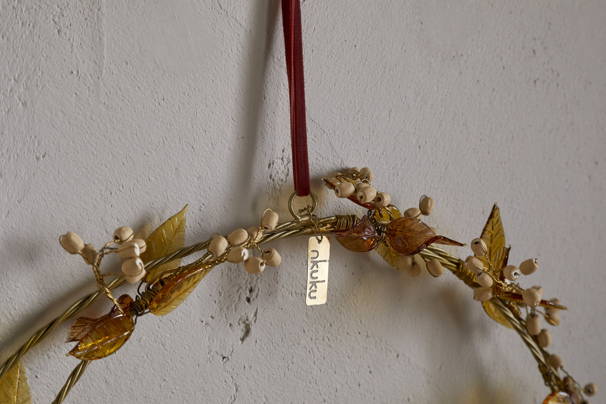 Parili Glass Wreath - Large - Ochre - Large-CHRISTMAS DECORATIONS-Nkuku