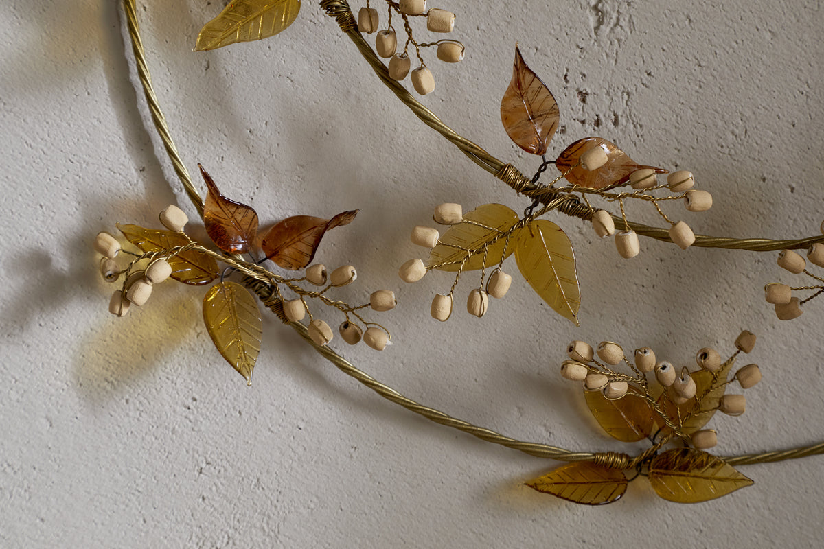 Parili Glass Wreath - Large - Ochre - Large-CHRISTMAS DECORATIONS-Nkuku