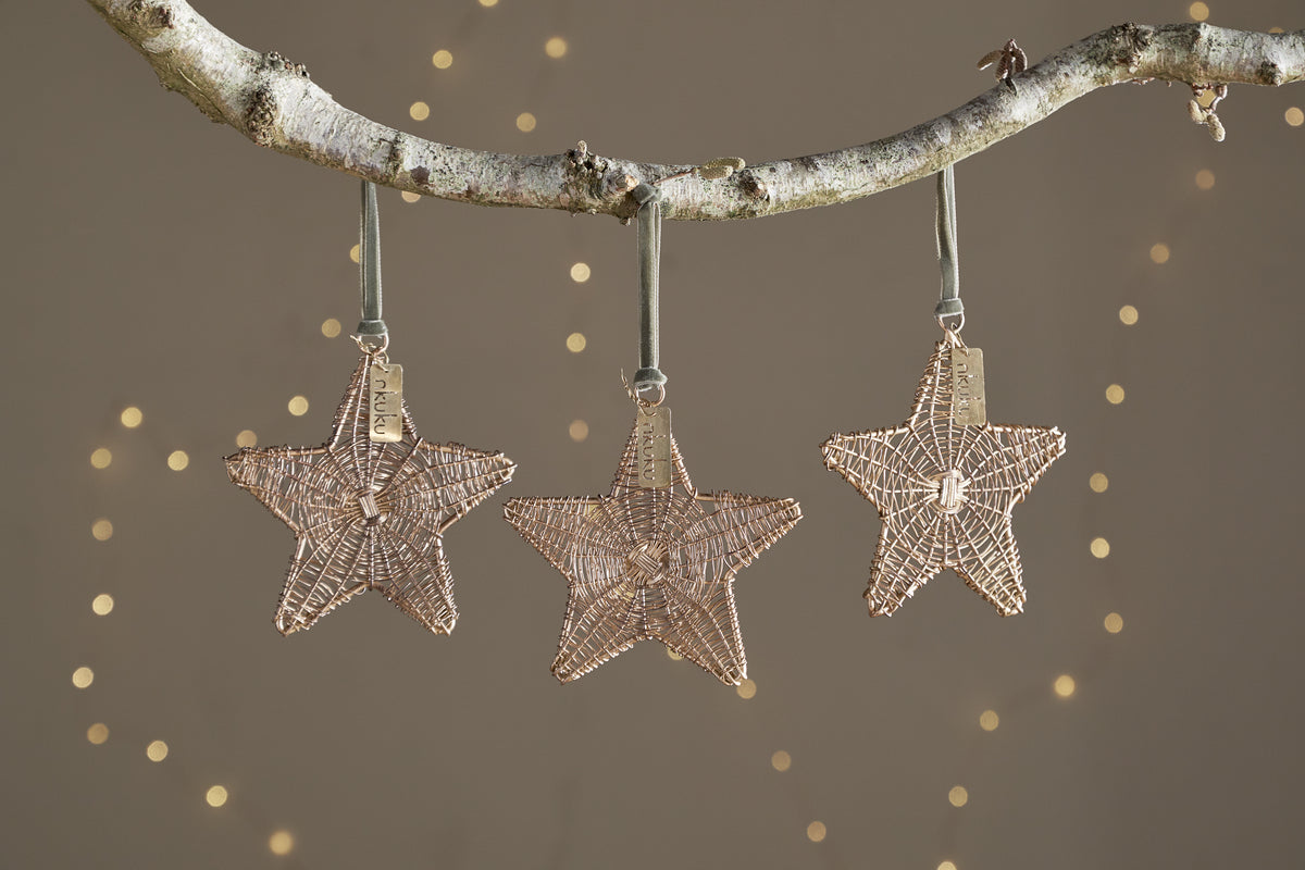 Sangala Baubles - Antique Brass - (Set of 3)-CHRISTMAS DECORATIONS-Nkuku