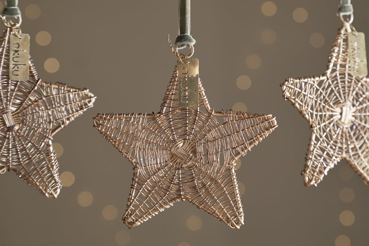 Sangala Baubles - Antique Brass - (Set of 3)-CHRISTMAS DECORATIONS-Nkuku
