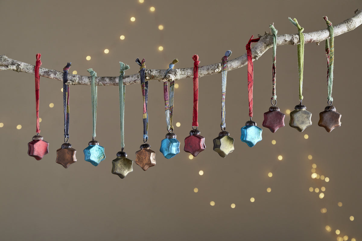 Oko Mini Star Baubles - Mixed Matt - (Set of 12)-CHRISTMAS DECORATIONS-Nkuku
