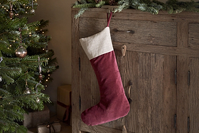 Karru Cotton Velvet Stocking - Red-CHRISTMAS DECORATIONS-Nkuku