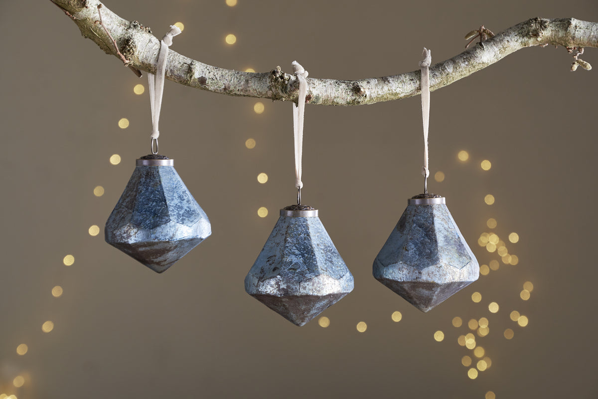 Vikula Baubles - Sea Foam - (Set of 3)-CHRISTMAS DECORATIONS-Nkuku