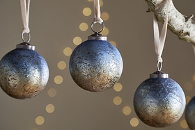 Pasali Baubles - Blue Smoke - (Set of 4)-CHRISTMAS DECORATIONS-Nkuku