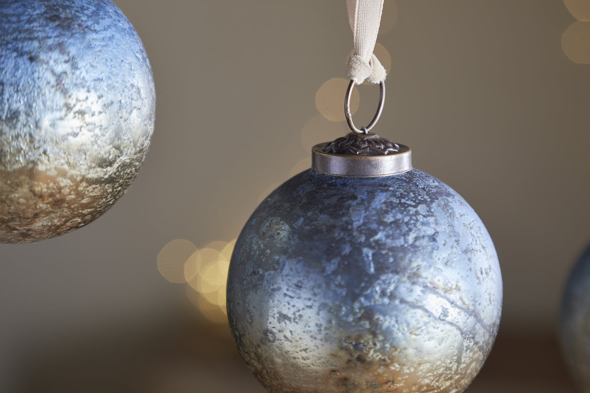 Pasali Baubles - Blue Smoke - (Set of 4)-CHRISTMAS DECORATIONS-Nkuku