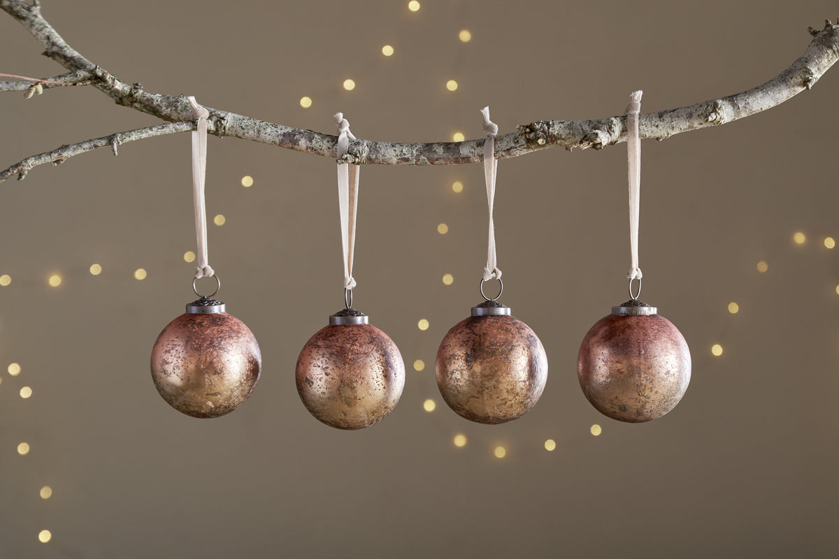 Pasali Baubles - Copper Smoke - (Set of 4)-CHRISTMAS DECORATIONS-Nkuku