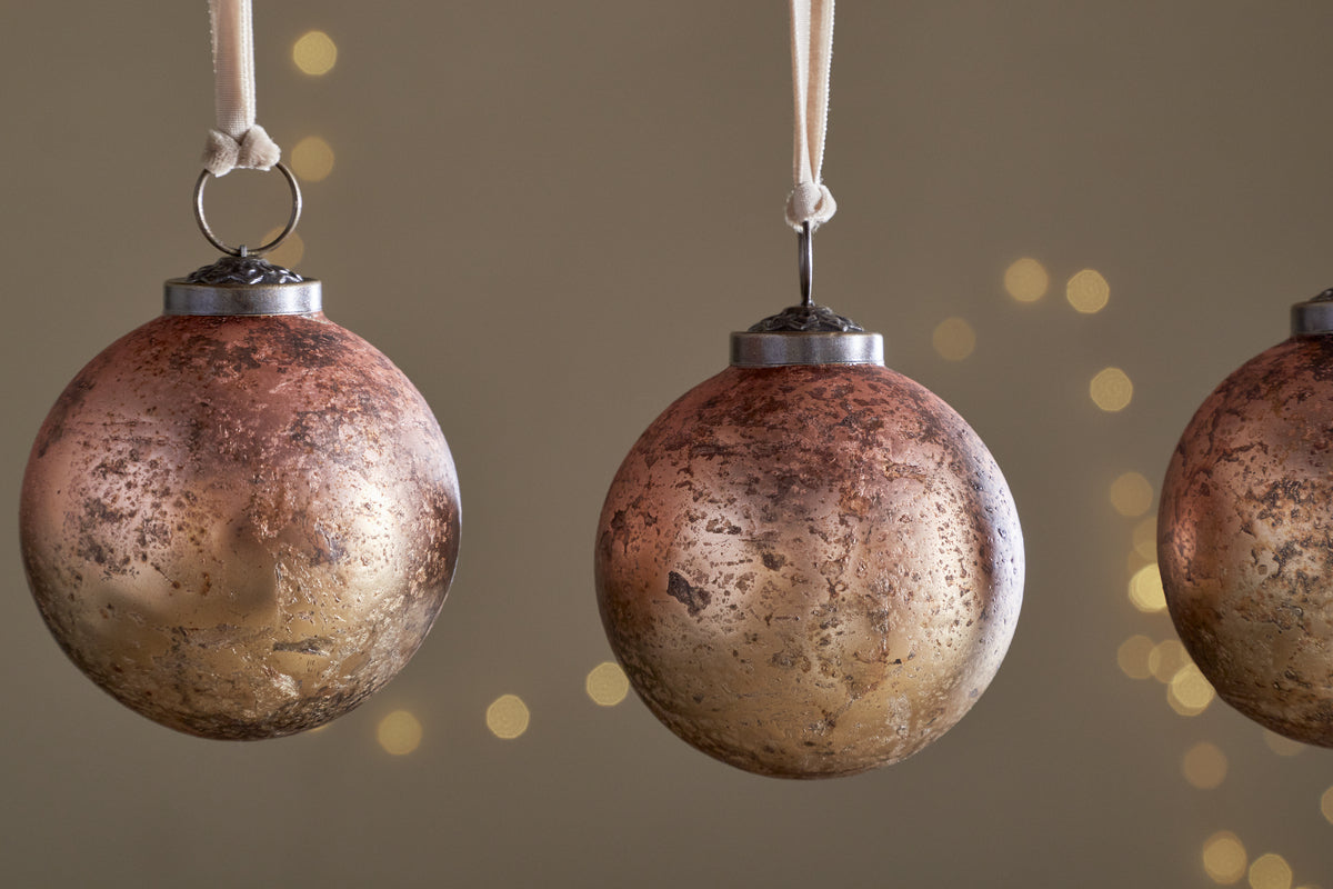 Pasali Baubles - Copper Smoke - (Set of 4)-CHRISTMAS DECORATIONS-Nkuku