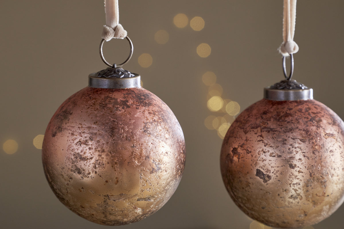 Pasali Baubles - Copper Smoke - (Set of 4)-CHRISTMAS DECORATIONS-Nkuku