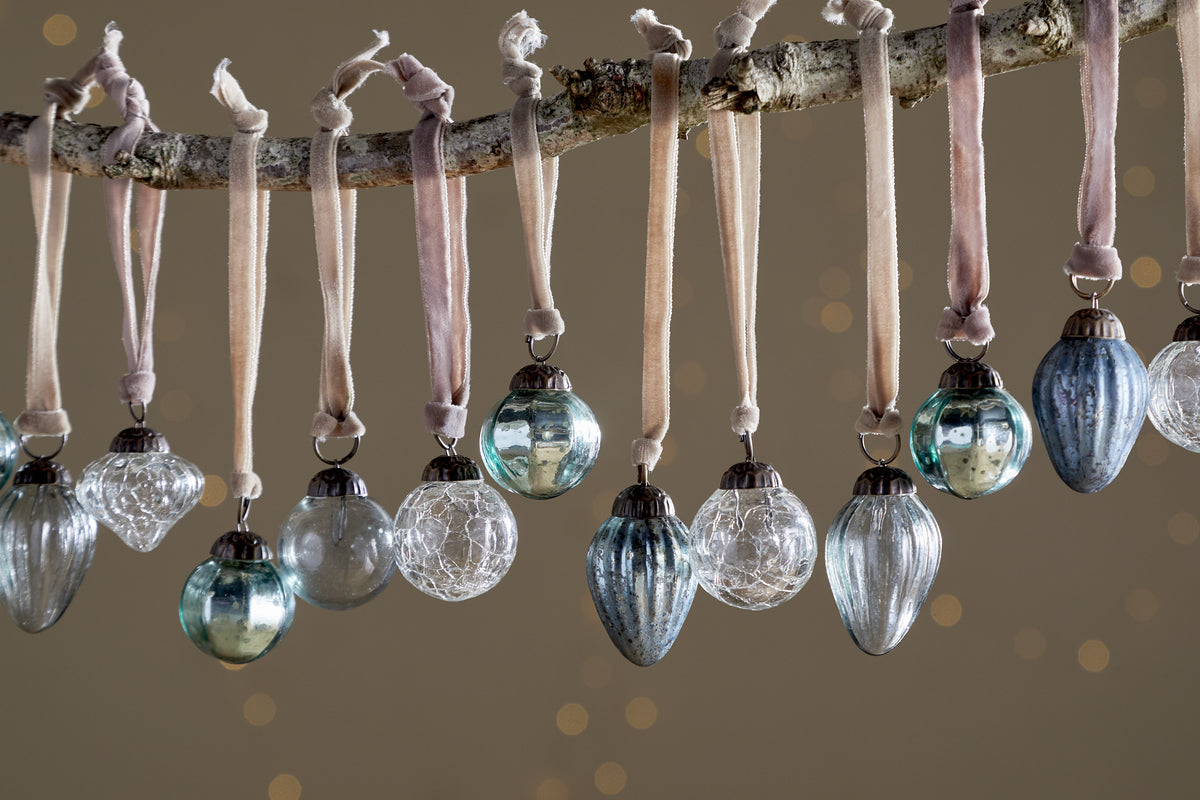 Adisa Bauble Jar - Antique Teal & Clear - (Set of 16)-CHRISTMAS DECORATIONS-Nkuku
