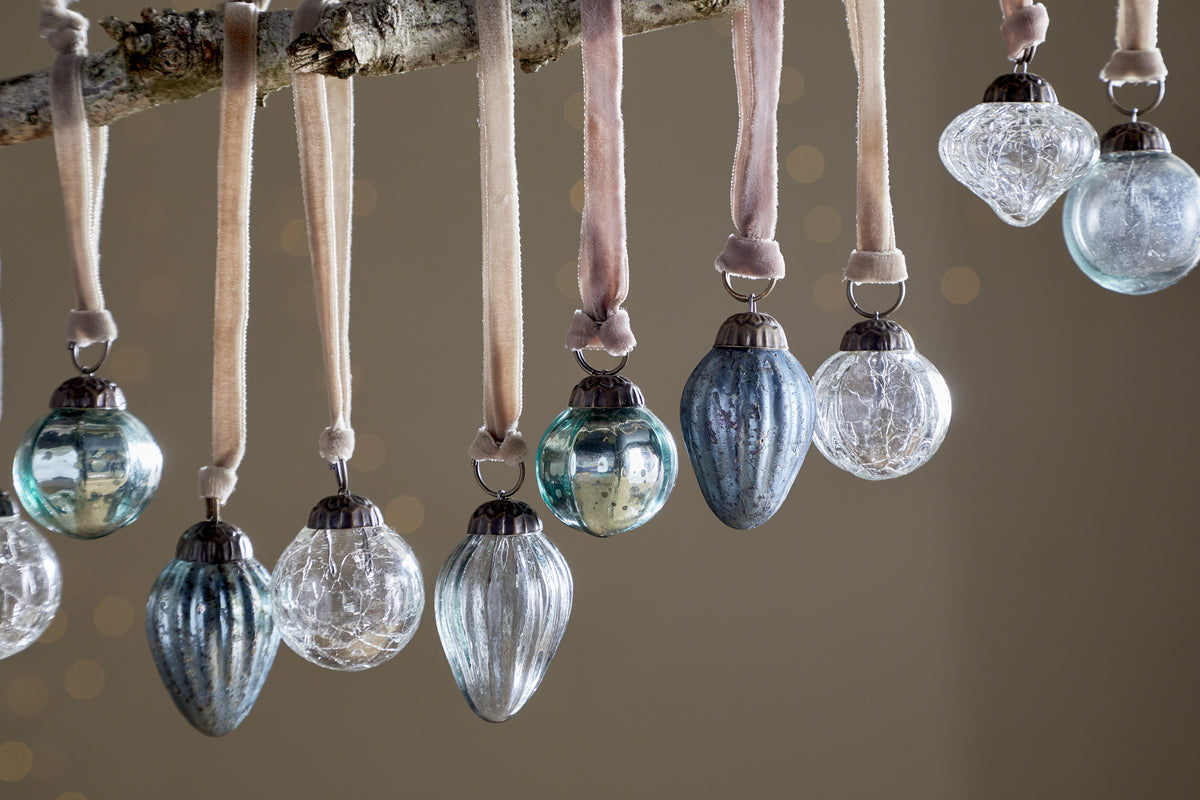 Adisa Bauble Jar - Antique Teal & Clear - (Set of 16)-CHRISTMAS DECORATIONS-Nkuku