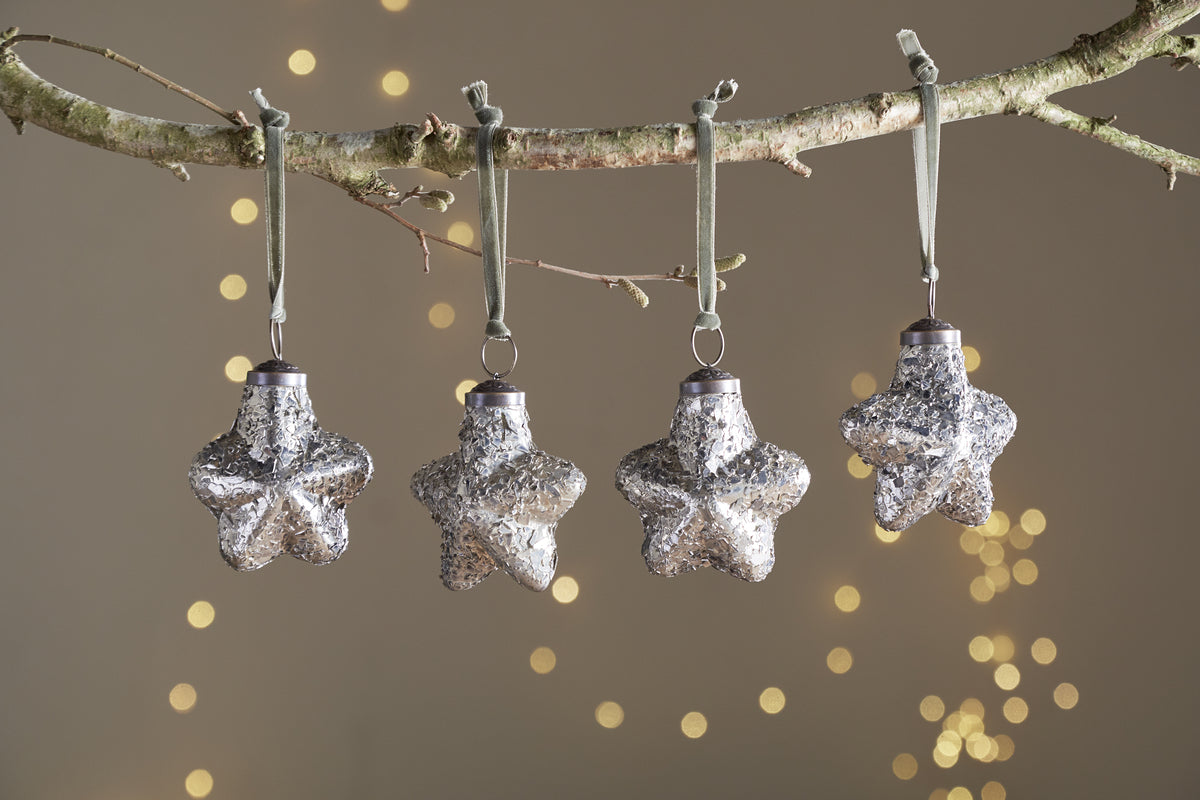 Riyara Bauble - Silver Sparkle - (Set of 4)-CHRISTMAS DECORATIONS-Nkuku