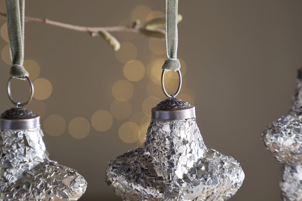 Riyara Bauble - Silver Sparkle - (Set of 4)-CHRISTMAS DECORATIONS-Nkuku