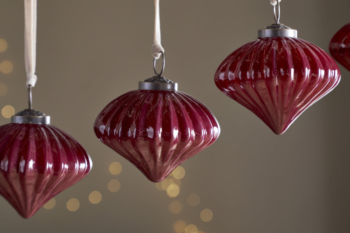 Nagala Baubles - Merlot - (Set of 4)-CHRISTMAS DECORATIONS-Nkuku