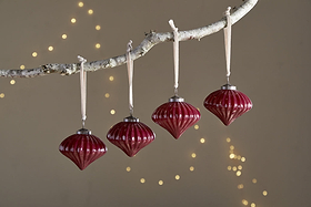 Nagala Baubles - Merlot - (Set of 4)-CHRISTMAS DECORATIONS-Nkuku