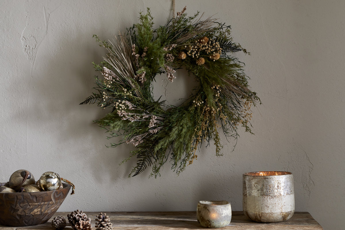 Taraji Wreath - Natural & Moss-CHRISTMAS DECORATIONS-Nkuku