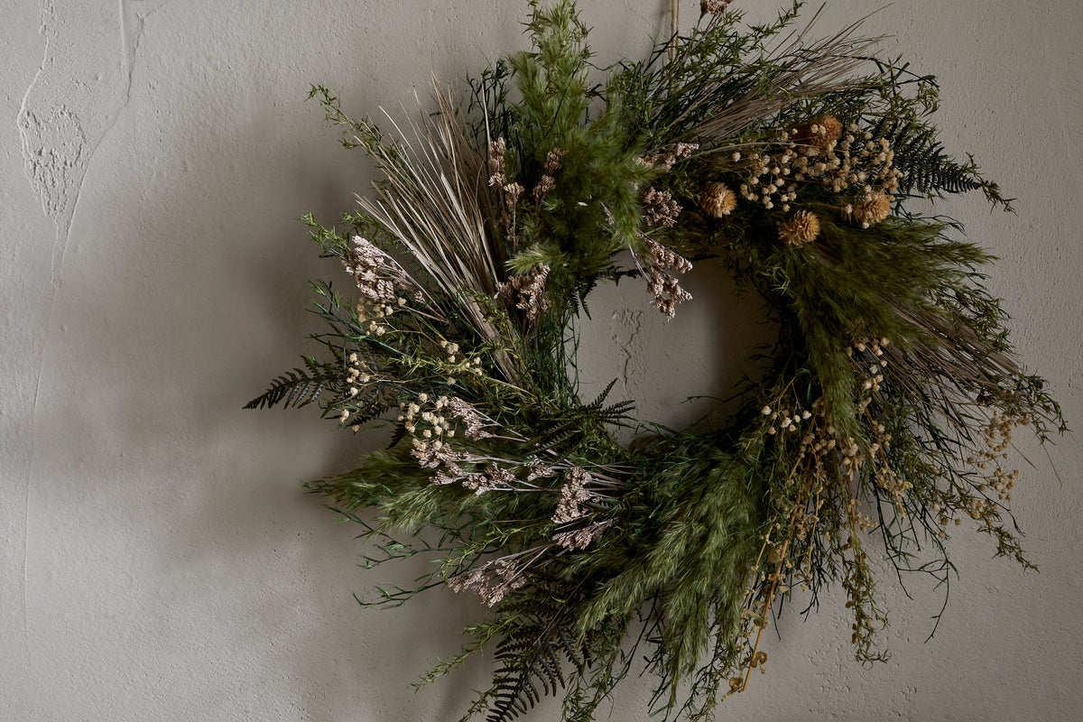 Taraji Wreath - Natural & Moss-CHRISTMAS DECORATIONS-Nkuku