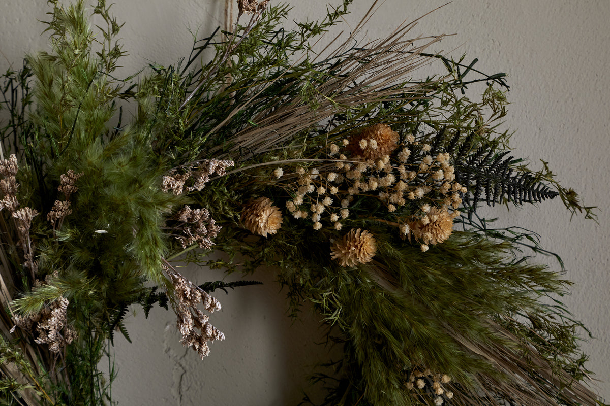Taraji Wreath - Natural & Moss-CHRISTMAS DECORATIONS-Nkuku