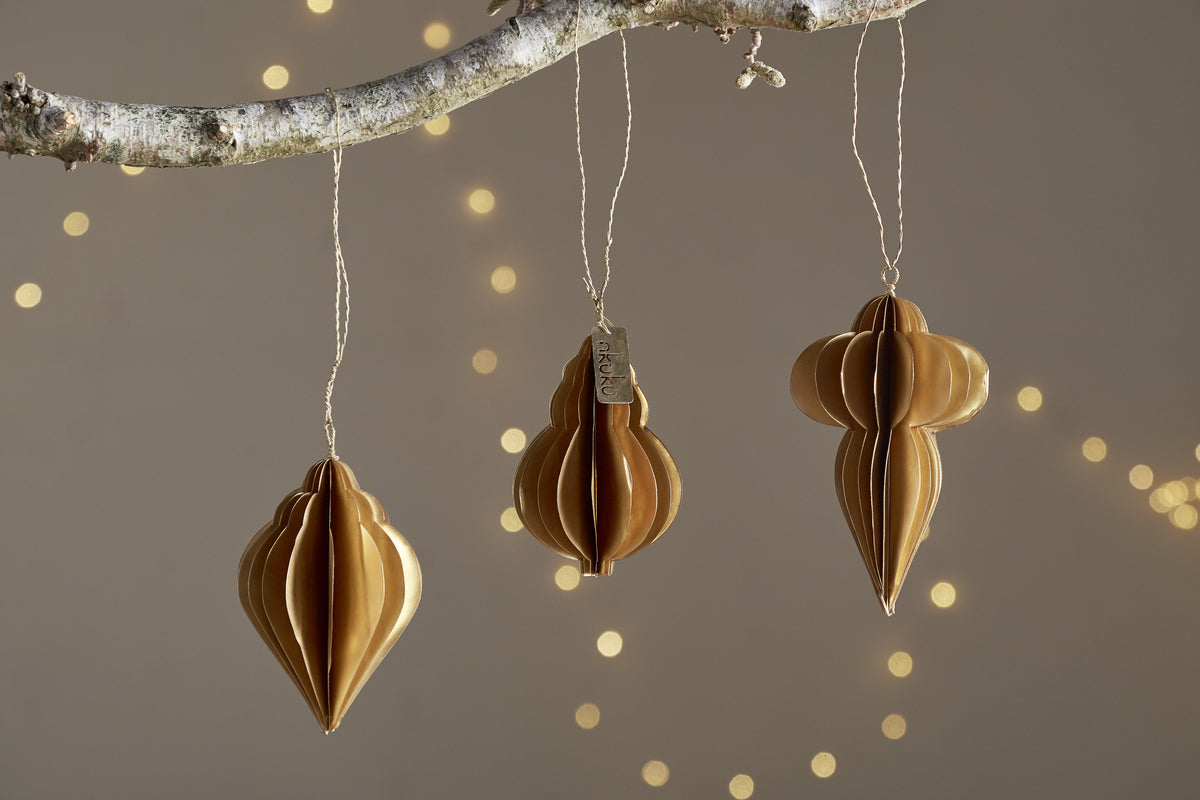 Amata Baubles - Antique Brass - (Set of 3)-CHRISTMAS DECORATIONS-Nkuku