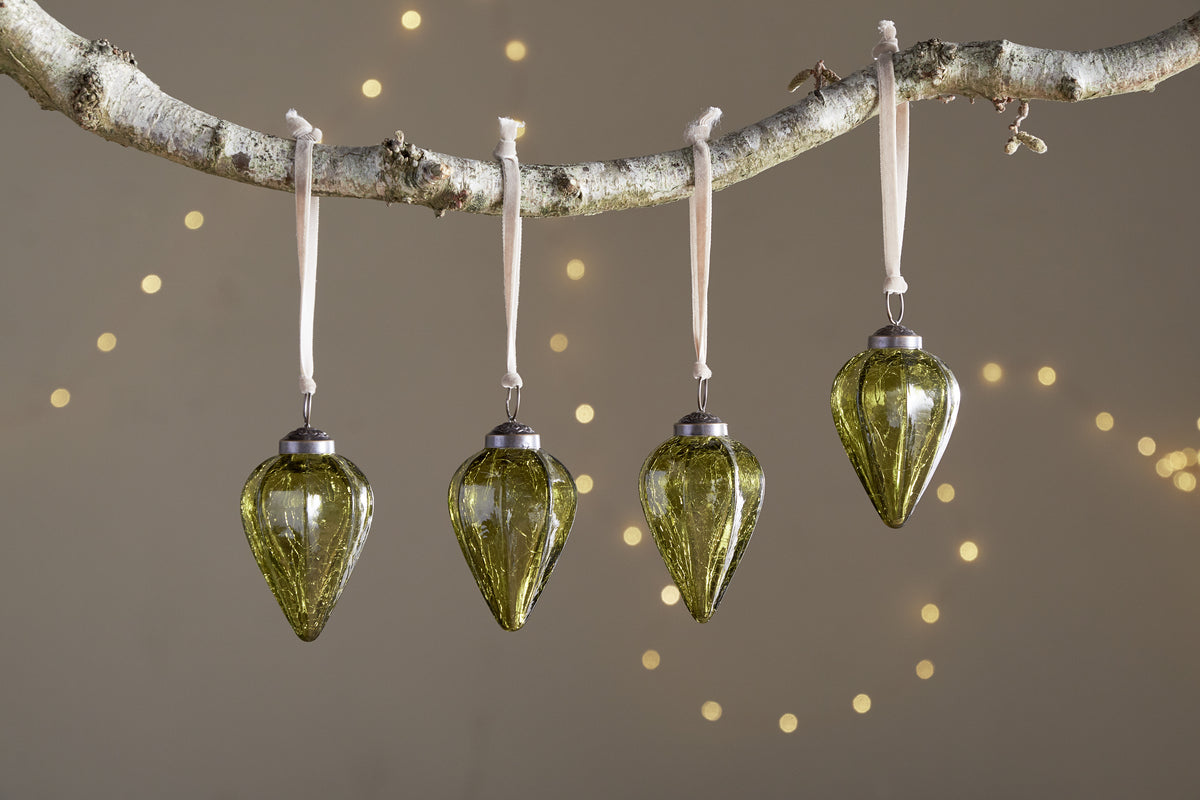 Khela Baubles - Moss - (Set of 4)-CHRISTMAS DECORATIONS-Nkuku