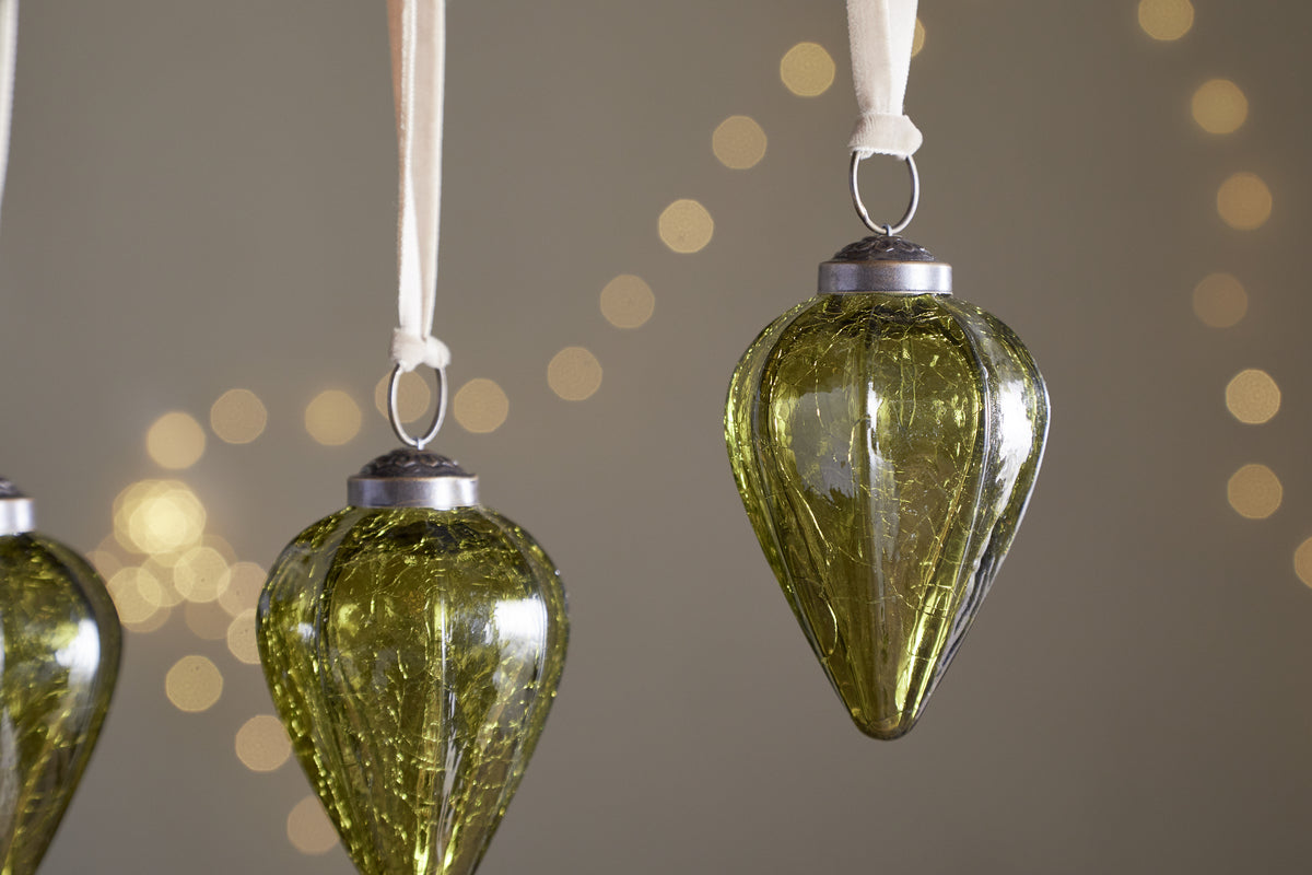 Khela Baubles - Moss - (Set of 4)-CHRISTMAS DECORATIONS-Nkuku