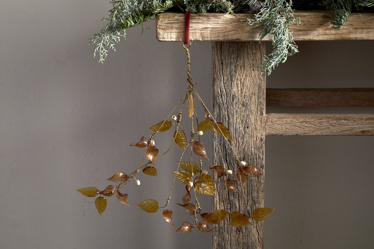 Parili Glass Leaf Swag - Ochre-CHRISTMAS DECORATIONS-Nkuku