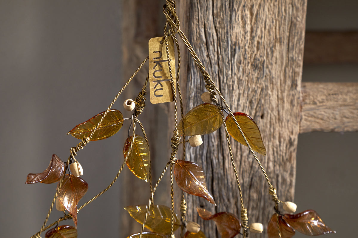 Parili Glass Leaf Swag - Ochre-CHRISTMAS DECORATIONS-Nkuku