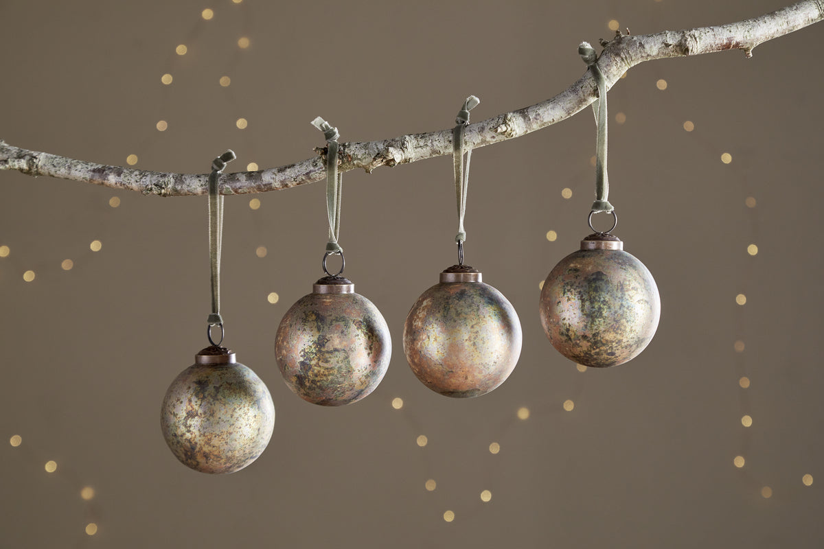 Mavu Baubles - Rustic Bronze & Green - (Set of 4)-CHRISTMAS DECORATIONS-Nkuku
