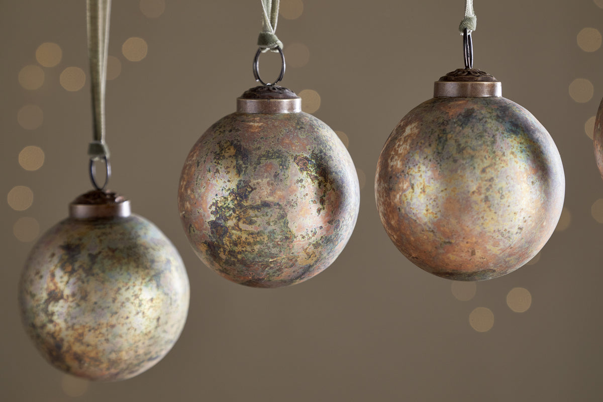 Mavu Baubles - Rustic Bronze & Green - (Set of 4)-CHRISTMAS DECORATIONS-Nkuku