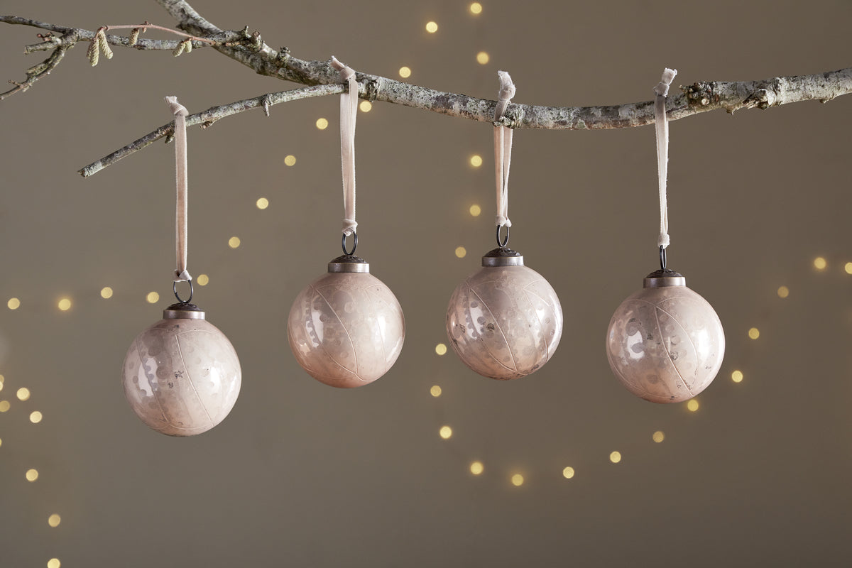 Kecci Baubles - Antique Pink - (Set of 4)-CHRISTMAS DECORATIONS-Nkuku