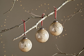Kecci Baubles - Antique Champagne - (Set of 3)-CHRISTMAS DECORATIONS-Nkuku