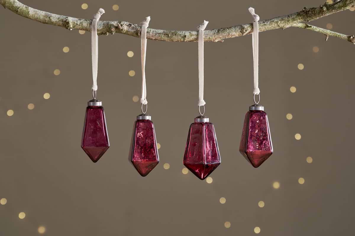 Ratnam Baubles - Mixed Merlot - (Set of 4)-CHRISTMAS DECORATIONS-Nkuku