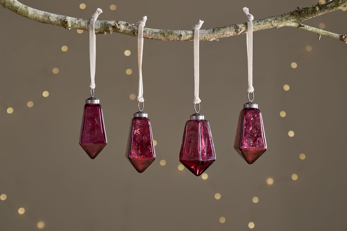 Ratnam Baubles - Mixed Merlot - (Set of 4)-CHRISTMAS DECORATIONS-Nkuku