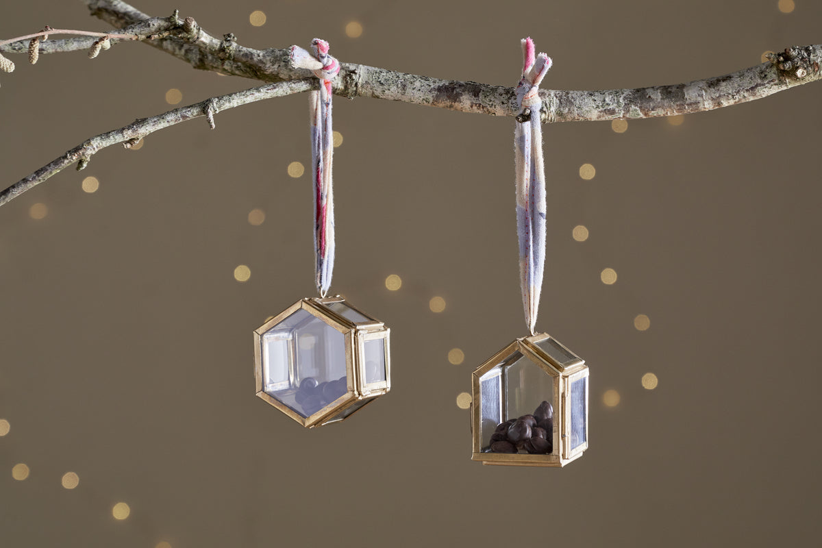 Tiny Kiko Box Decorations - Antique Brass - (Set of 2)-CHRISTMAS DECORATIONS-Nkuku