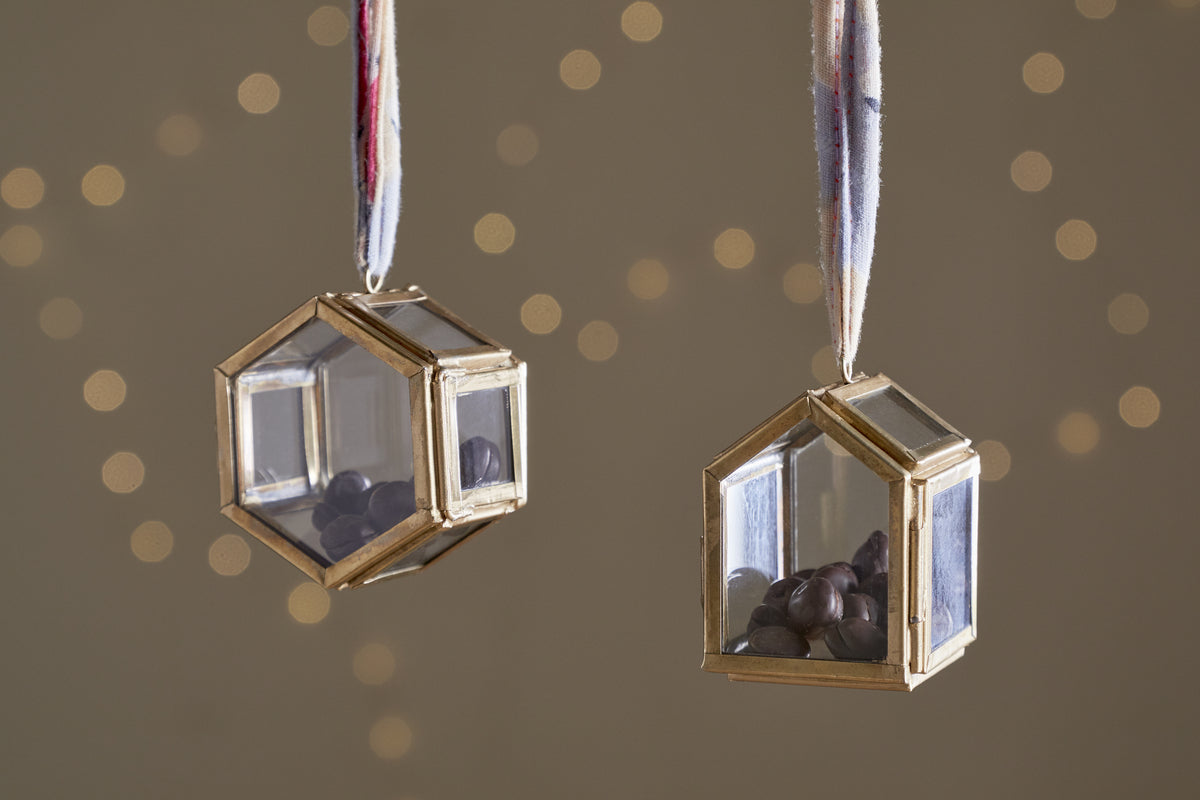 Tiny Kiko Box Decorations - Antique Brass - (Set of 2)-CHRISTMAS DECORATIONS-Nkuku