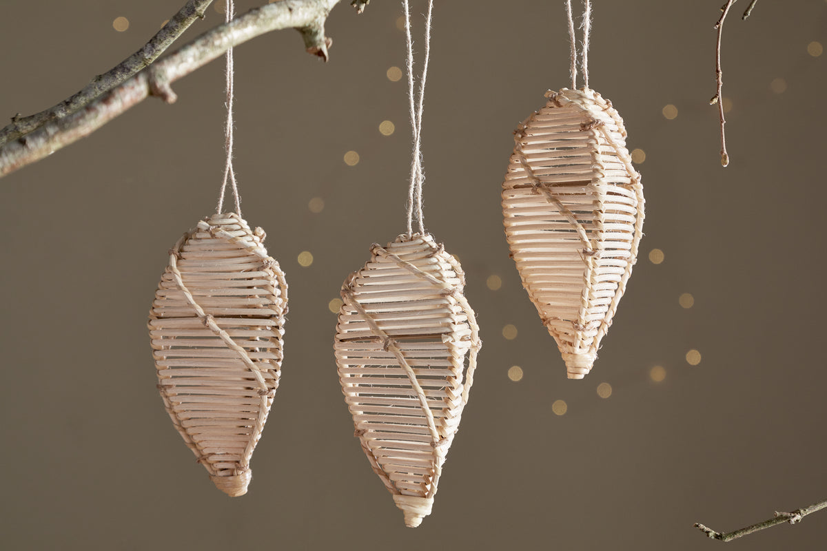 Sempala Wicker Baubles - Natural - (Set of 3)-CHRISTMAS DECORATIONS-Nkuku