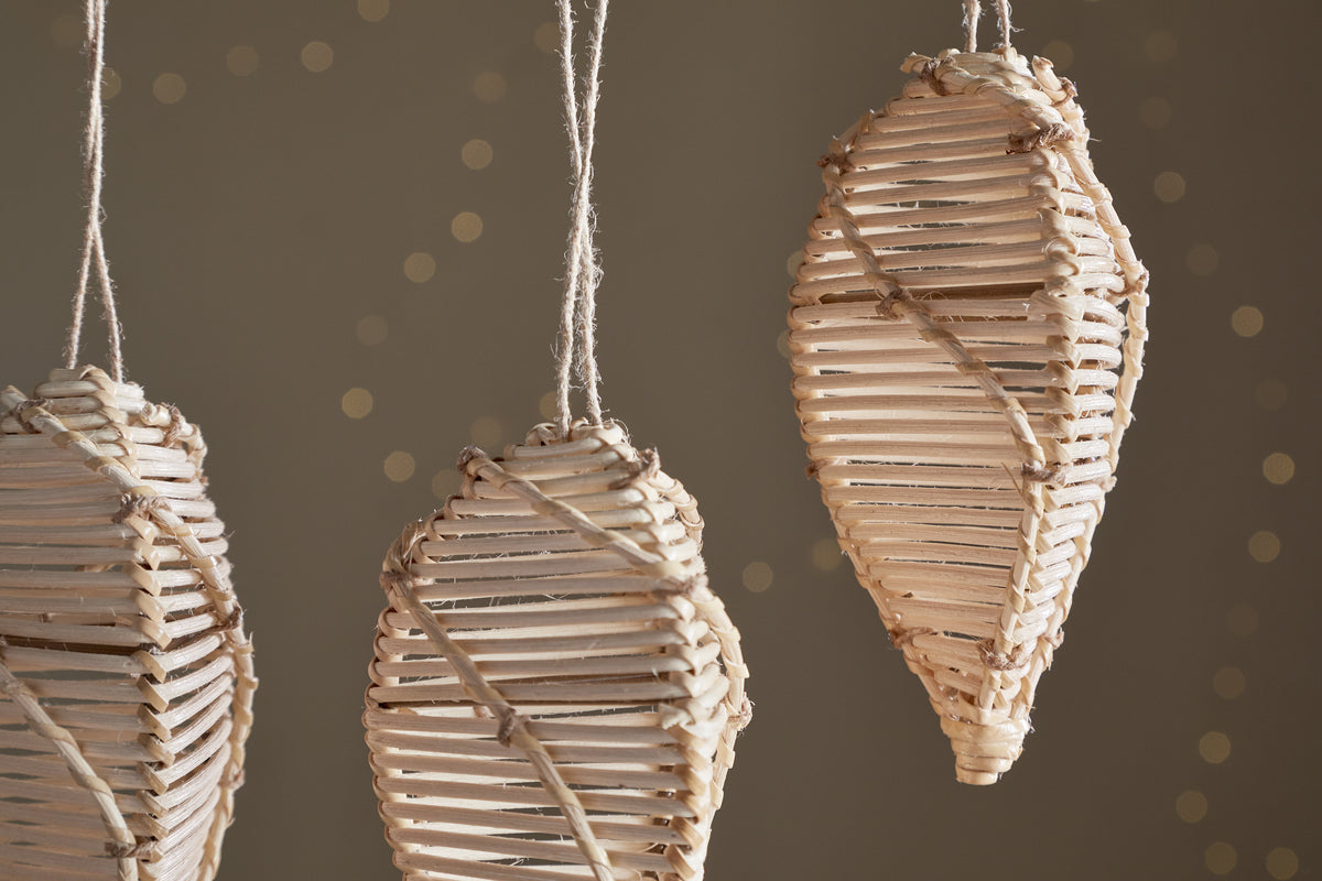 Sempala Wicker Baubles - Natural - (Set of 3)-CHRISTMAS DECORATIONS-Nkuku