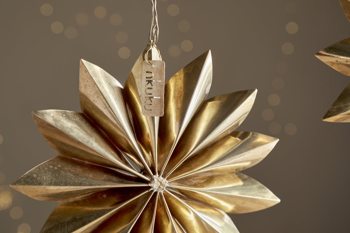 Amata Brass Star Baubles - Antique Brass - (Set of 2)-CHRISTMAS DECORATIONS-Nkuku
