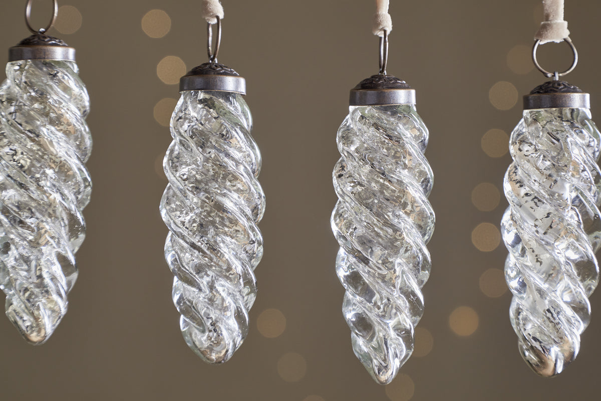 Athardi Drop Bauble - Antique Silver - (Set of 4)-CHRISTMAS DECORATIONS-Nkuku