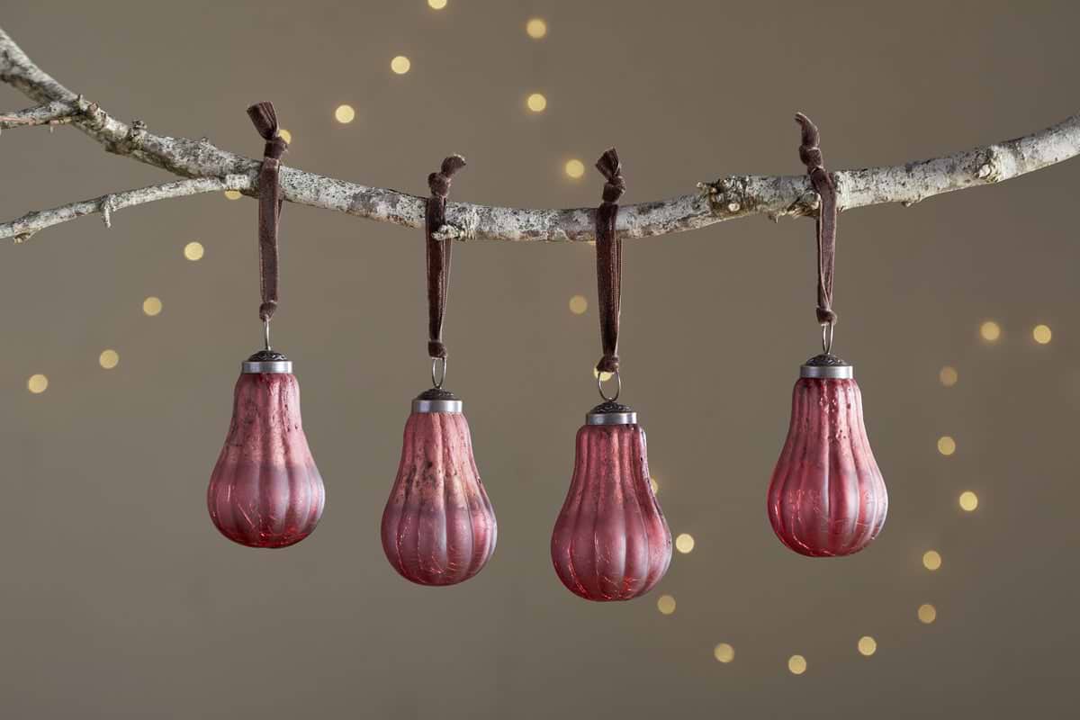 Pannee Drop Baubles - Merlot - (Set of 4)-CHRISTMAS DECORATIONS-Nkuku