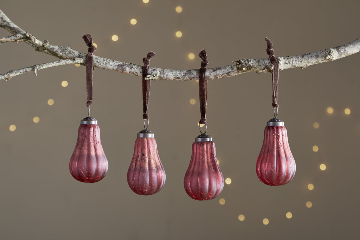 Pannee Drop Baubles - Merlot - (Set of 4)-CHRISTMAS DECORATIONS-Nkuku