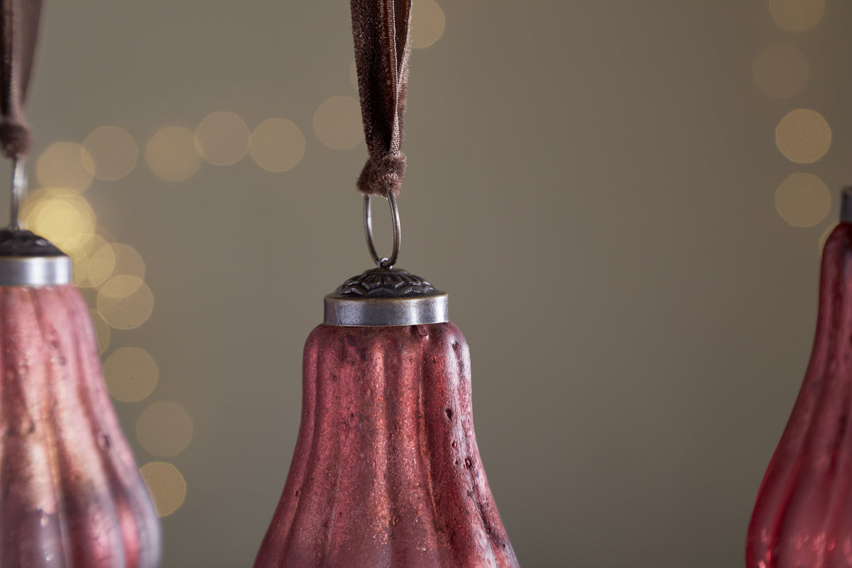 Pannee Drop Baubles - Merlot - (Set of 4)-CHRISTMAS DECORATIONS-Nkuku