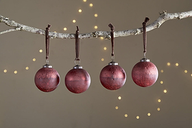 Pannee Round Baubles - Merlot - (Set of 4)-CHRISTMAS DECORATIONS-Nkuku
