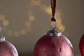 Pannee Round Baubles - Merlot - (Set of 4)-CHRISTMAS DECORATIONS-Nkuku