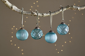 Hara Baubles - Antique Teal - (Set of 4)-CHRISTMAS DECORATIONS-Nkuku